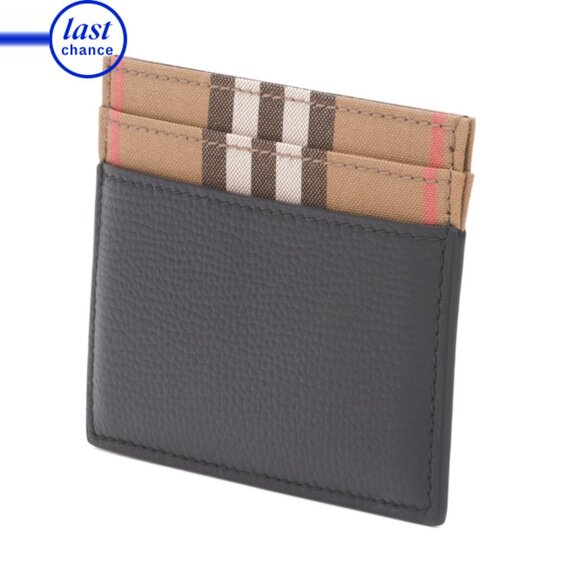 BURBERRY Black Made In Italy Leather Sandon Check Card Holder - Picture 2 of 2